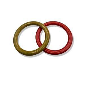 Vintage Bakelite Bangle Bracelet Set of 2 Olive Green Reddish Orange Bangles